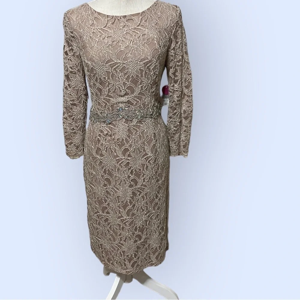 Jackie Jon beige lace cocktail dress . Sz 10